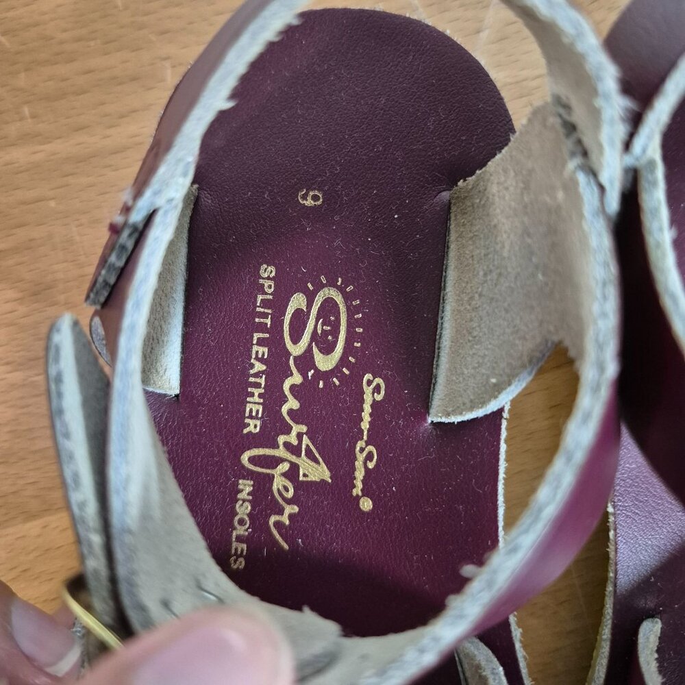 Salt Water Surfer Eggplant Purple Sandal Leather Insoles Double Strap Adjustable - Picture 3 of 4